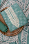 Mint Green Sequence, Zari Threadwork & Digital Printed Cotton Unstitched Salwar Suit With Cotton Dupatta