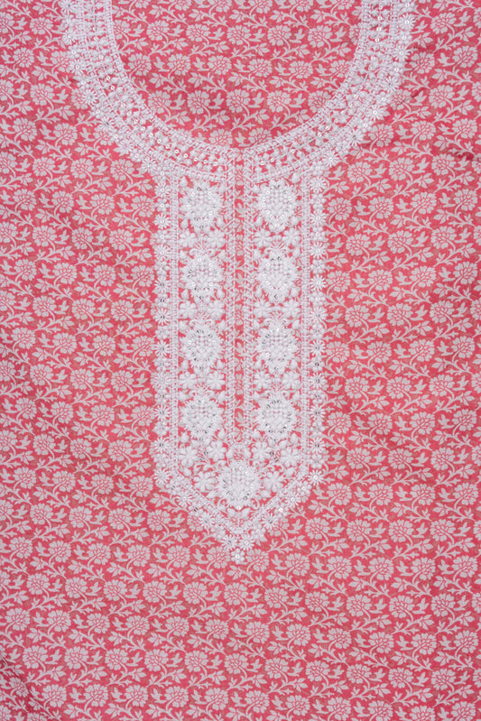 Gajari Sequence, Threadwork & Floral Printed Cotton Unstitched Salwar Suit With Cotton Dupatta