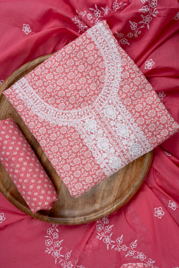 Gajari Sequence, Threadwork & Floral Printed Cotton Unstitched Salwar Suit With Cotton Dupatta