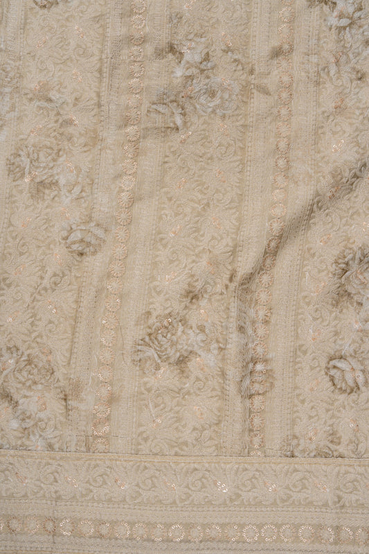 Tussar Sequence, Threadwork & Floral Printed Cotton Unstitched Salwar Suit With Georgette Dupatta