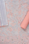 Peach Sequence, Threadwork & Floral Printed Cotton Unstitched Salwar Suit With Cotton Dupatta