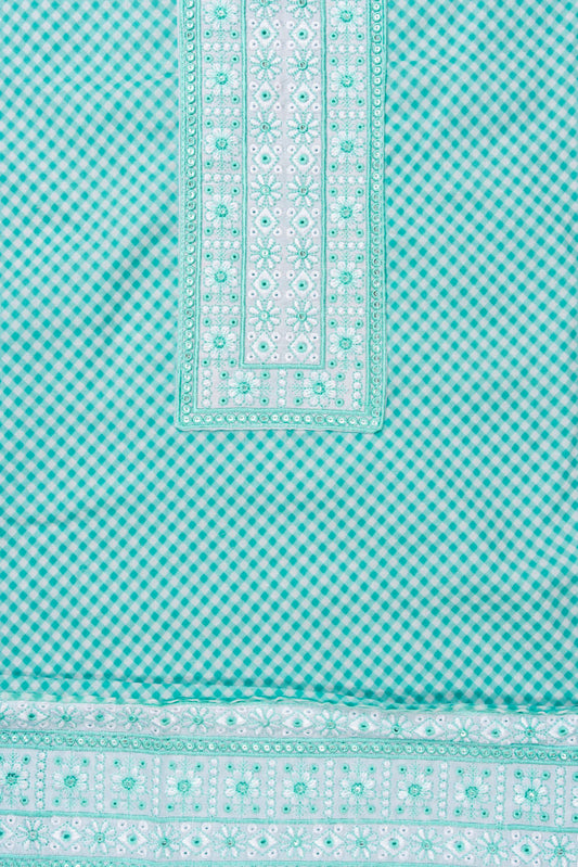 Tea Green Sequence, Threadwork & Digital Printed Cotton Unstitched Salwar Suit With Chiffon Dupatta