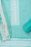 Tea Green Sequence, Threadwork & Digital Printed Cotton Unstitched Salwar Suit With Chiffon Dupatta