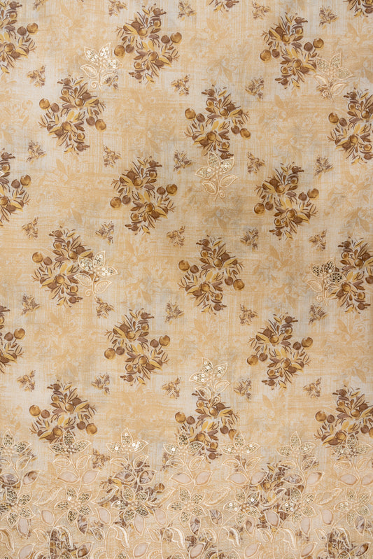 Lemon Cutwork, Sequence, Threadwork & Digital Printed Cotton Unstitched Salwar Suit With Cotton Dupatta