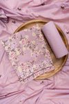 Onion Threadwork & Floral Printed Cotton Unstitched Salwar Suit With Cotton Dupatta