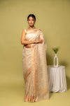 Tussar Cotton Woven Zari & Threadwork Saree With Unstitched Blouse
