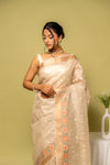 Tussar Cotton Woven Zari & Threadwork Saree With Unstitched Blouse