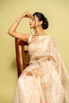 Tussar Cotton Woven Zari & Threadwork Saree With Unstitched Blouse