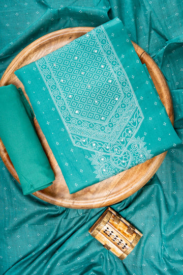 Rama Mirror Sheet, Threadwork & Digital Printed Cotton Unstitched Salwar Suit With Cotton Dupatta