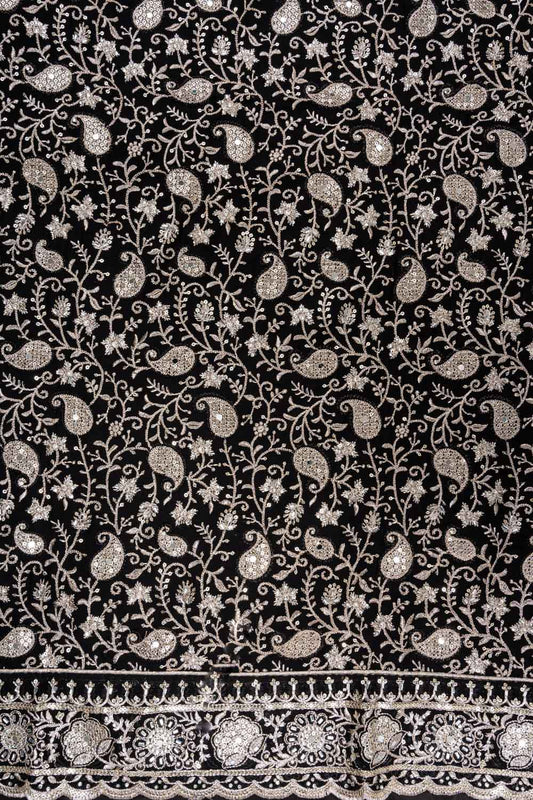 Black Organza Unstitched Suit With Chiffon Dupatta