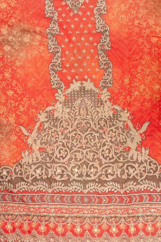Coral Crepe Unstitched Suit With Chinon Crepe Dupatta
