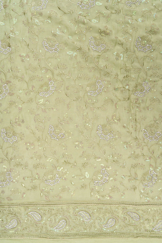 Pista Georgette Unstitched Suit With Chiffon Dupatta