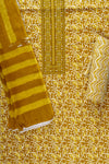 Mustard Sequence, Threadwork & Floral Printed Cotton Unstitched Salwar Suit With Cotton Dupatta
