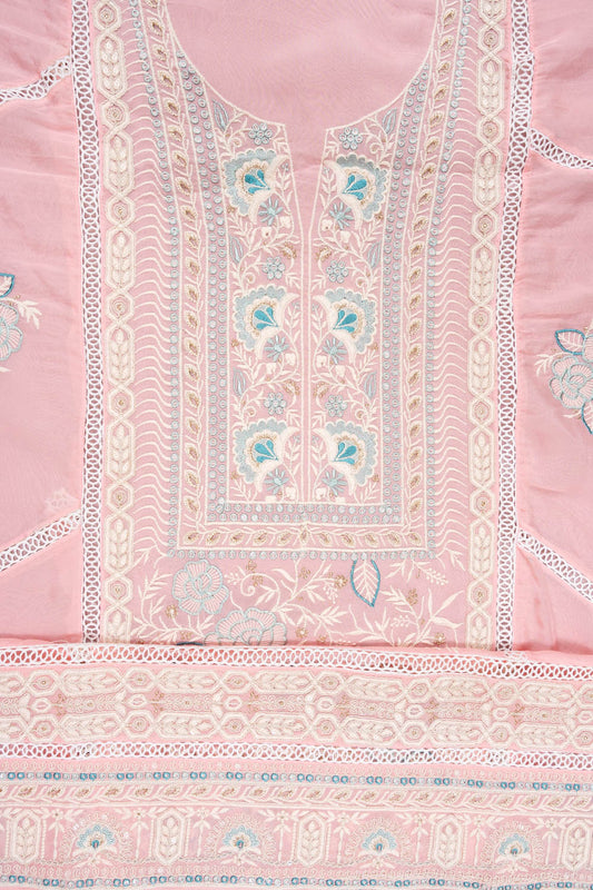 Pink Organza Unstitched Suit With Chiffon Dupatta