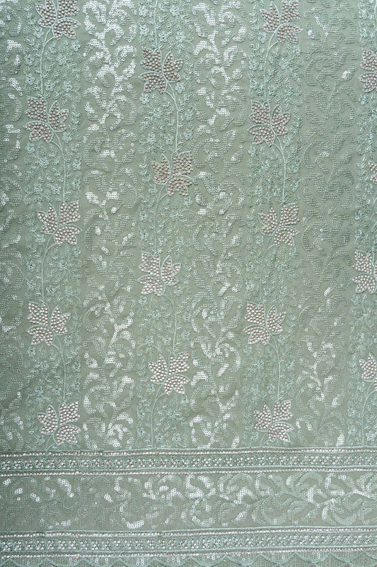 Mint Green Georgette Unstitched Suit With Chiffon Dupatta