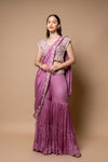Mauve Cutdana & Sequence Pre-Draped Organza Sharara Saree With Readymade Blouse