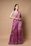 Mauve Cutdana & Sequence Pre-Draped Organza Sharara Saree With Readymade Blouse