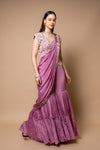 Mauve Cutdana & Sequence Pre-Draped Organza Sharara Saree With Readymade Blouse
