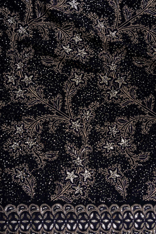 Navy Georgette Unstitched Suit With Chiffon Dupatta