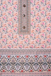 Peach Sequence, Threadwork & Floral Printed Cotton Unstitched Salwar Suit With Cotton Dupatta