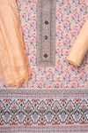 Peach Sequence, Threadwork & Floral Printed Cotton Unstitched Salwar Suit With Cotton Dupatta