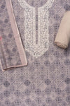 Grey Sequence, Threadwork & Digital Printed Cotton Unstitched Salwar Suit With Cotton Dupatta