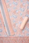 Peach Sequence, Threadwork & Floral Printed Cotton Unstitched Salwar Suit With Cotton Dupatta