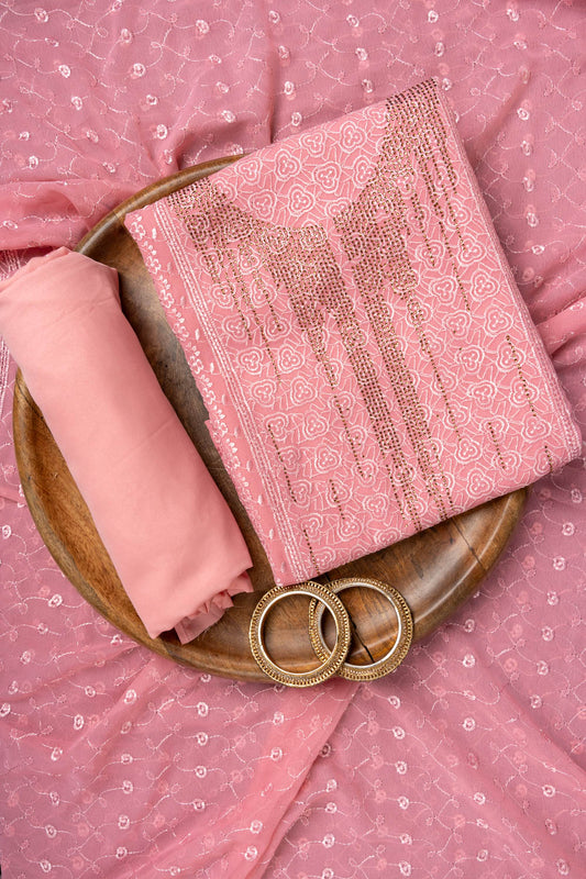 Gajari Swarovski & Threadwork Georgette Unstitched Salwar Suit With Georgette Dupatta