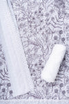 White Grey Sequence, Threadwork & Floral Printed Georgette Unstitched Salwar Suit With Georgette Dupatta
