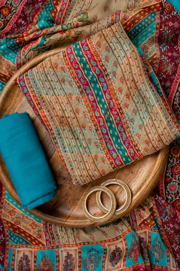 Rama Cutdana, Mirror Sheet, Threadwork & Digital Printed Organza Unstitched Salwar Suit With Chiffon Dupatta