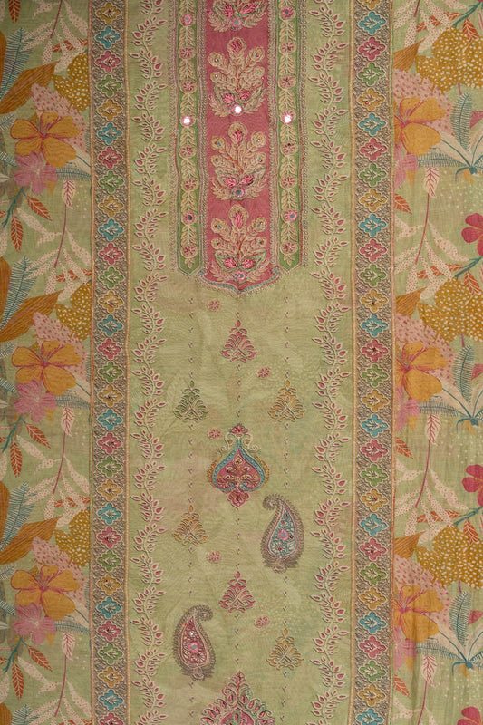 Pista Swarovski, Mirror, Threadwork & Digital Printed Georgette Unstitched Salwar Suit With Georgette Dupatta