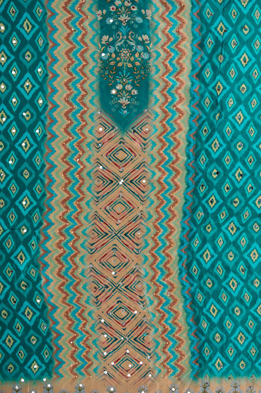 Rama Mirror, Swarovski & Digital Printed Crepe Unstitched Salwar Suit With Chiffon Dupatta