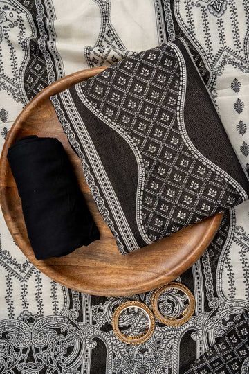 Black Digital Printed Chinon Unstitched Salwar Suit With Chinon Dupatta