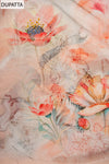 Peach Swarovski, Zari Threadwork, Digital & Floral Printed Chinon Unstitched Salwar Suit With Chinon Dupatta