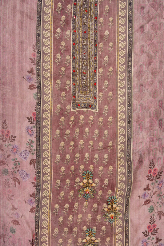 Onion Cutdana, Mirror Sheet, Threadwork & Digital Printed Muslin Unstitched Salwar Suit With Muslin Cotton Dupatta