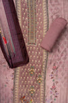 Onion Cutdana, Mirror Sheet, Threadwork & Digital Printed Muslin Unstitched Salwar Suit With Muslin Cotton Dupatta
