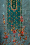 Sky Blue Cutdana, Mirror Sheet, Threadwork & Floral Printed Organza Unstitched Salwar Suit With Chiffon Dupatta