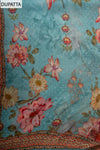 Sky Blue Cutdana, Mirror Sheet, Threadwork & Floral Printed Organza Unstitched Salwar Suit With Chiffon Dupatta