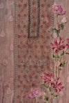 Onion Cutdana, Mirror Sheet, Threadwork & Floral Printed Organza Unstitched Salwar Suit With Chiffon Dupatta