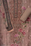 Onion Cutdana, Mirror Sheet, Threadwork & Floral Printed Organza Unstitched Salwar Suit With Chiffon Dupatta