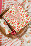 White Red Sequence, Threadwork & Floral Printed Cotton Unstitched Salwar Suit With Cotton Dupatta