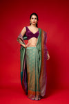Rama Woven Zari Banarasi Silk Saree With Unstitched Blouse