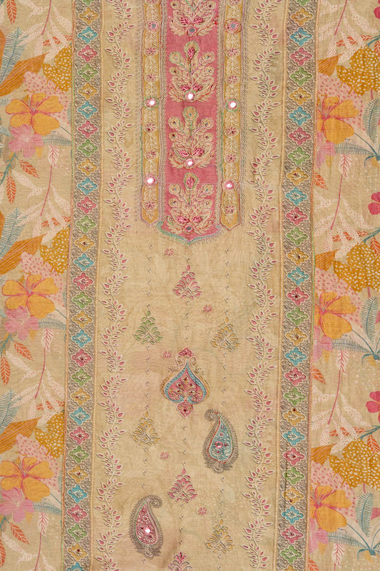 Olive Swarovski, Mirror, Threadwork & Digital Printed Georgette Unstitched Salwar Suit With Georgette Dupatta