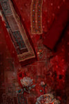 Maroon Cutdana, Mirror Sheet, Threadwork & Digital Printed Organza Unstitched Salwar Suit With Chiffon Dupatta