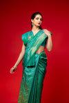 Rama Woven Zari Banarasi Silk Saree With Unstitched Blouse