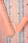 Peach Zari Threadwork & Floral Printed Cotton Unstitched Salwar Suit With Cotton Dupatta