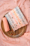 Peach Zari Threadwork & Floral Printed Cotton Unstitched Salwar Suit With Cotton Dupatta