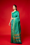 Rama Woven Zari Banarasi Silk Saree With Unstitched Blouse