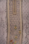Grey Cutdana, Mirror Sheet, Threadwork & Digital Printed Muslin Unstitched Salwar Suit With Muslin Cotton Dupatta