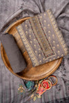 Grey Cutdana, Mirror Sheet, Threadwork & Digital Printed Muslin Unstitched Salwar Suit With Muslin Cotton Dupatta